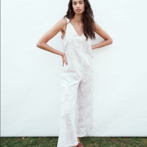 Zara Embroidered Eyelet Jumpsuit/Overalls - White - Medium - Brand New